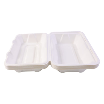 Vegnar Premium Bagasse Clamshell Food Box (10 Pc 9x6 Inch)