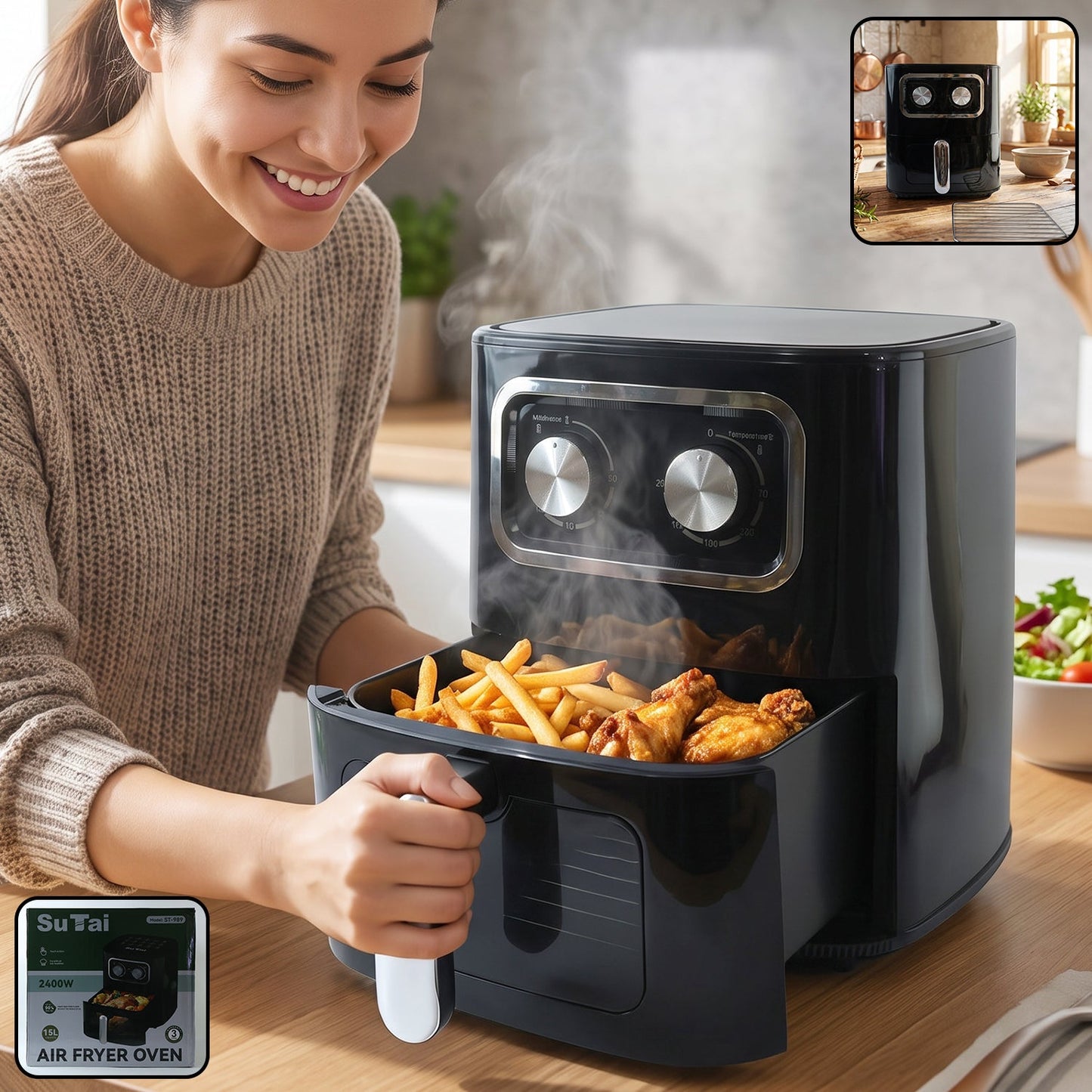 Sutai Air Fryer Oven 15 Litre 2400w Large Capacity Oil Free For Fam...