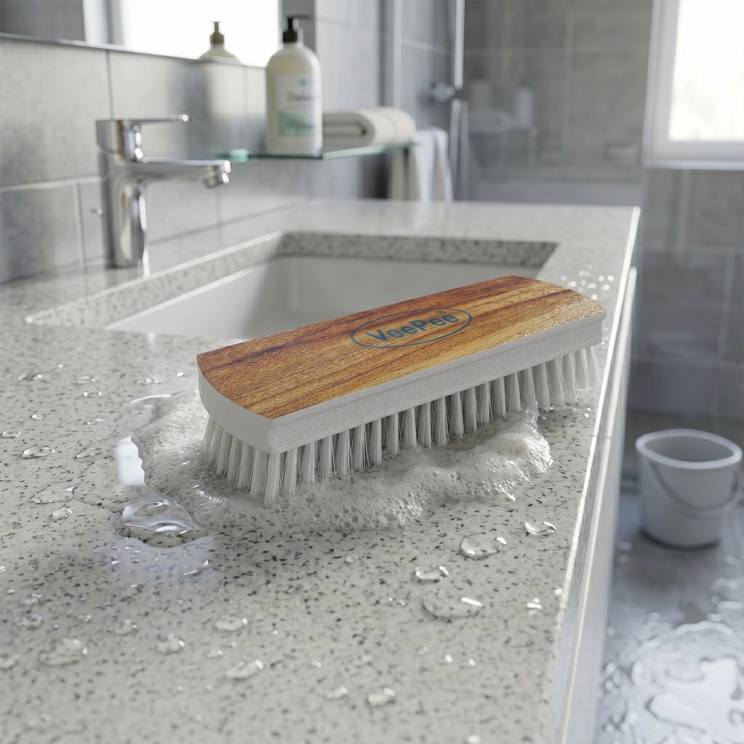 Veepee Cloth Washing And Cleaning Scrub Brush (1 Pc)  Heavy-duty Bristles With Wooden Finish Handle