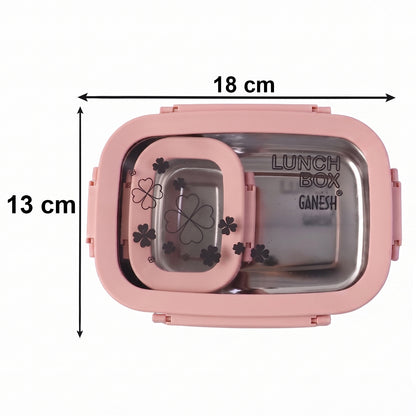 Ganesh Alpha Junior Stainless Steel Lunch Box Set 650 Ml + 140 Ml Approx