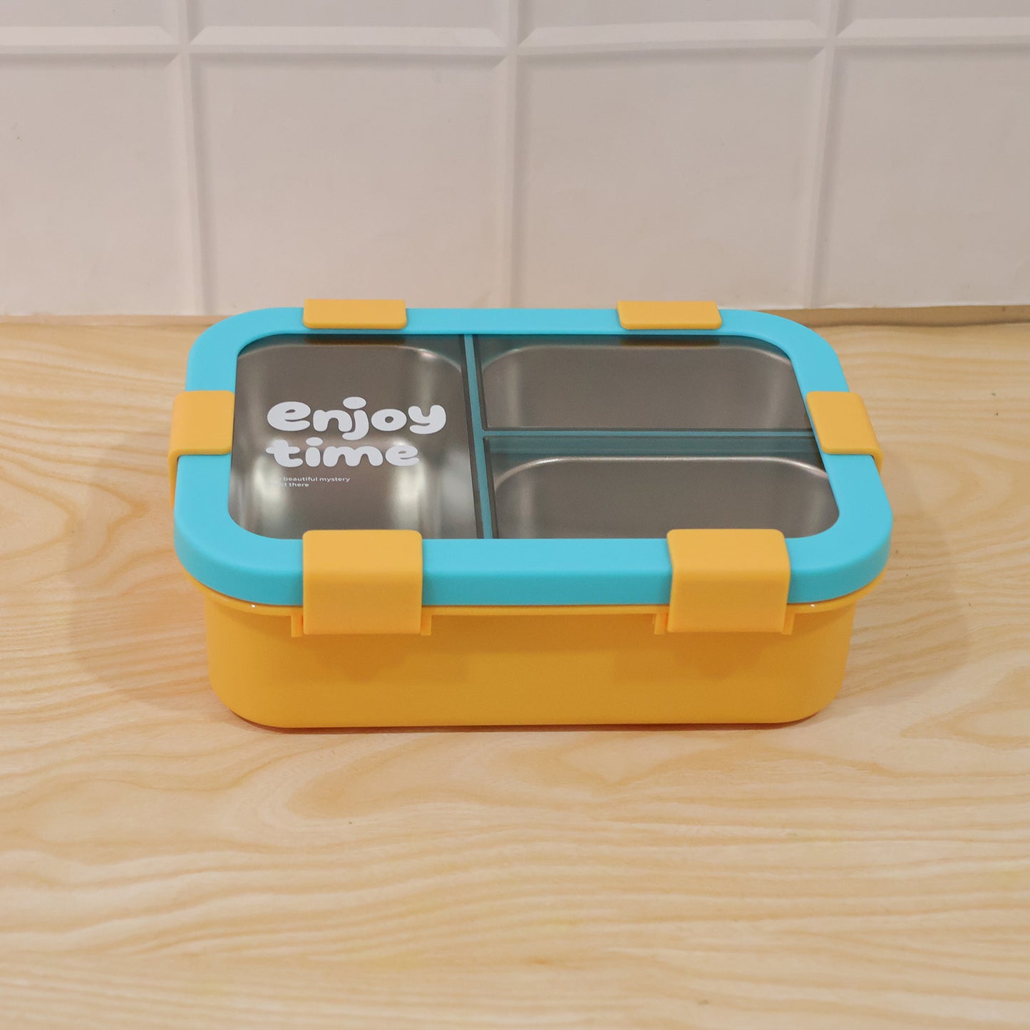 Airtight 3 Compartment Stainless Steel Lunch Box With Spoon  Fork  600ml