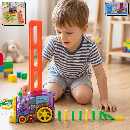 Automatic Domino Laying Train Engine Toy With Light And Music For Kids (1 Pc)
