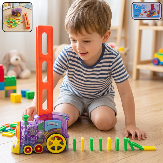 Automatic Domino Laying Train Engine Toy With Light And Music For Kids (1 Pc)