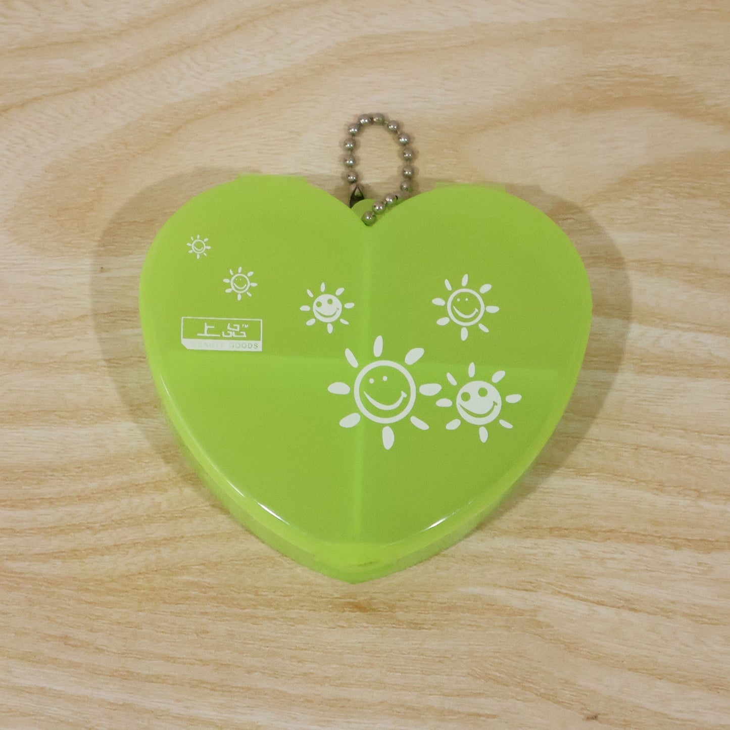 4 Compartment Heart Shape Plastic Pill Organizer Box With Keychain (1 Pc)