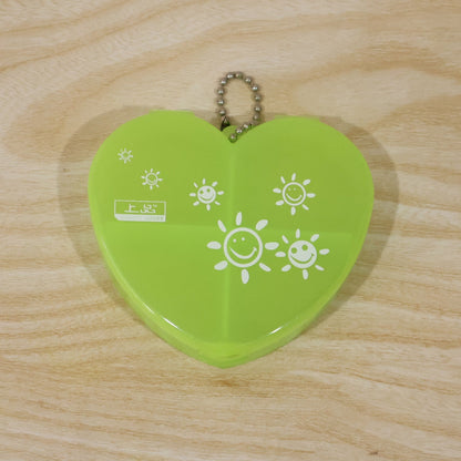 4 Compartment Heart Shape Plastic Pill Organizer Box With Keychain (1 Pc)