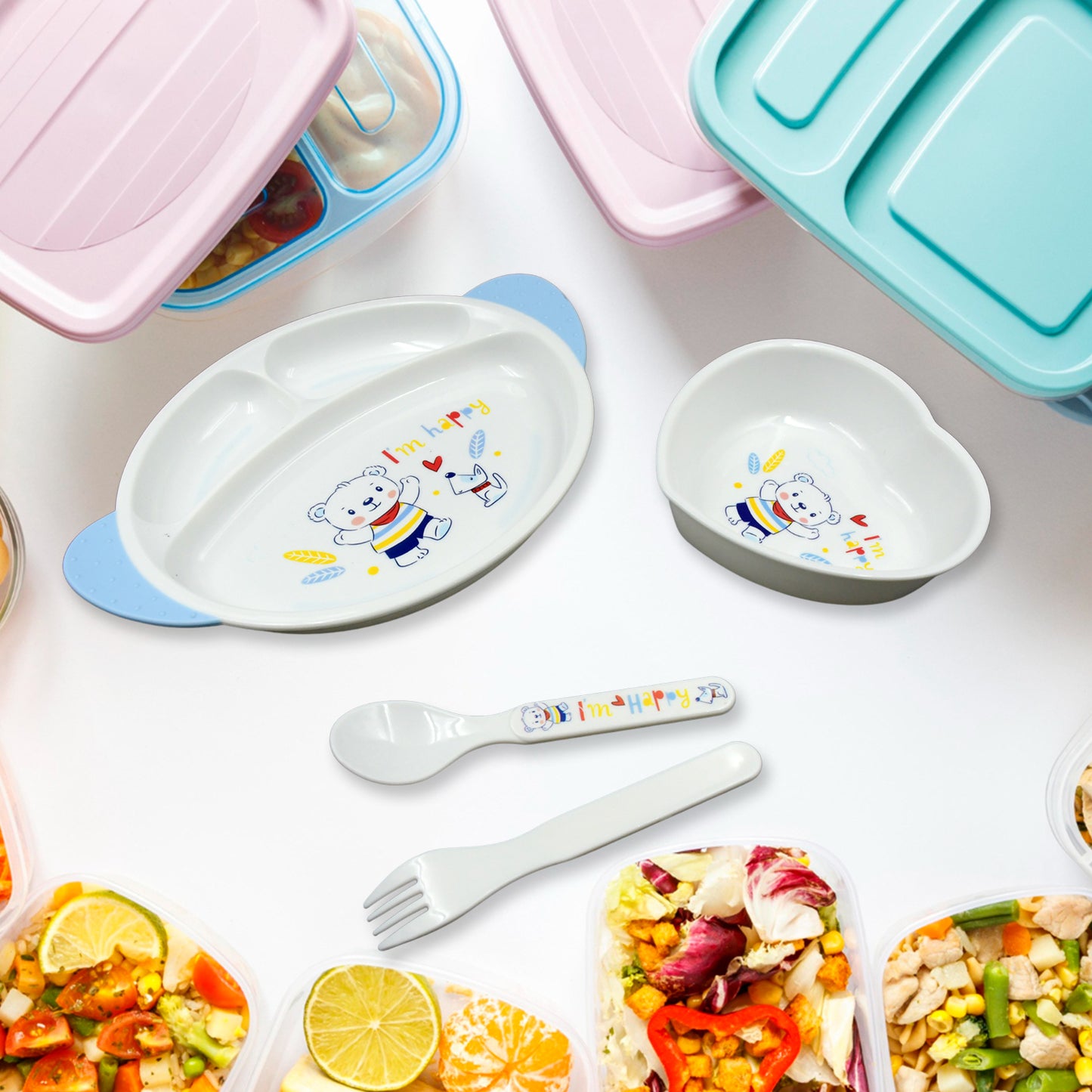 8176 5in1 Baby Feeding Set For Kids And Toddlerschildren Children Dinnerware Set - Feeding Set For Kids Cartoon Design Plate Cup Spoon Fork  Tableware Cutlery For Kids Microwave  Dishwasher Safe (5 Pcs Set)