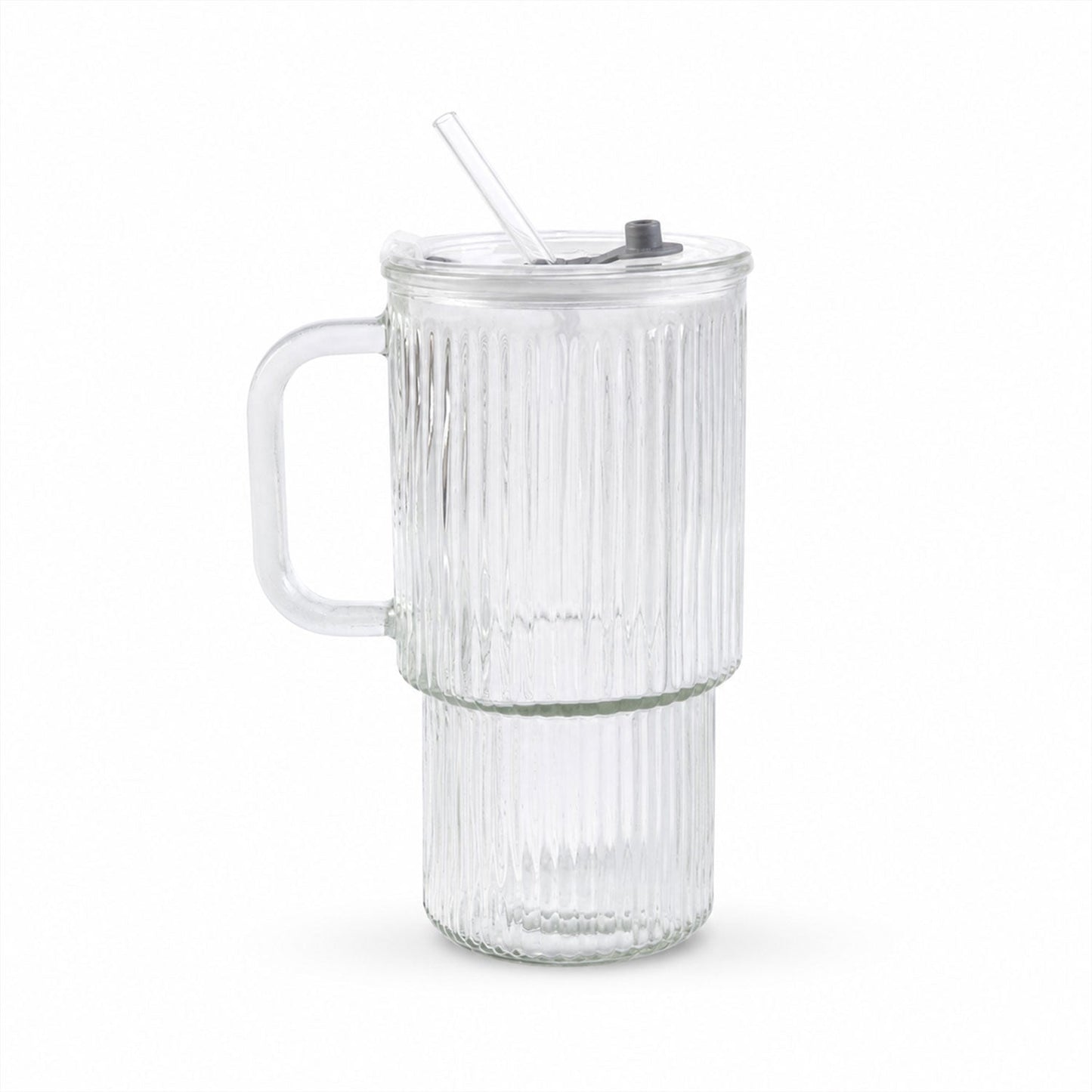 Glass Tumbler With Lid Straw And Handle For Cold Beverages And Juice (1 Pc)