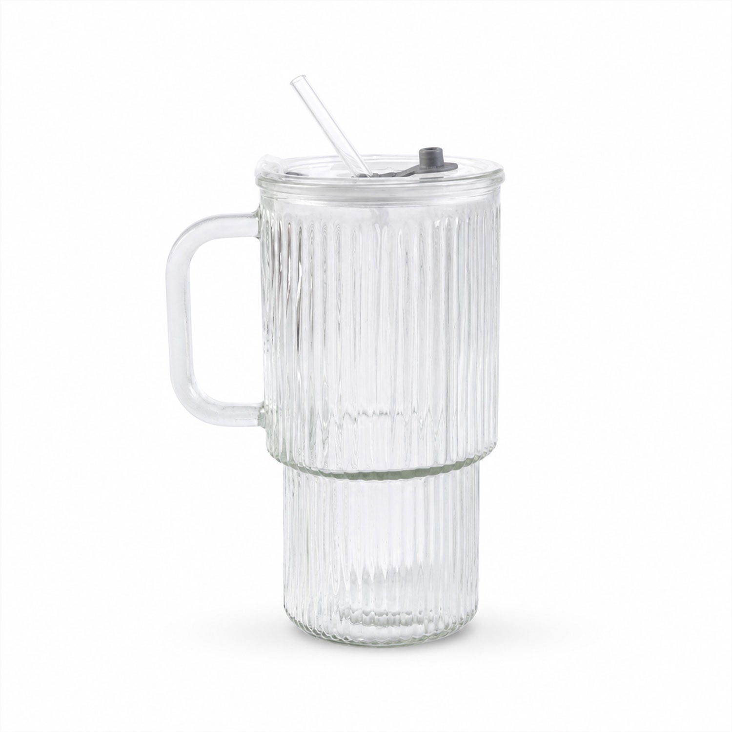 Glass Tumbler With Lid Straw And Handle For Cold Beverages And Juice (1 Pc)
