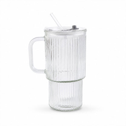 Glass Tumbler With Lid Straw And Handle For Cold Beverages And Juice (1 Pc)