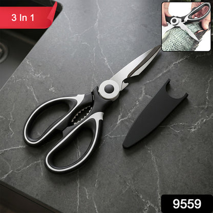 3 In 1 Multi-function Scissor Multipurpose Kitchen Scissors Steel Blades (1 Pc)