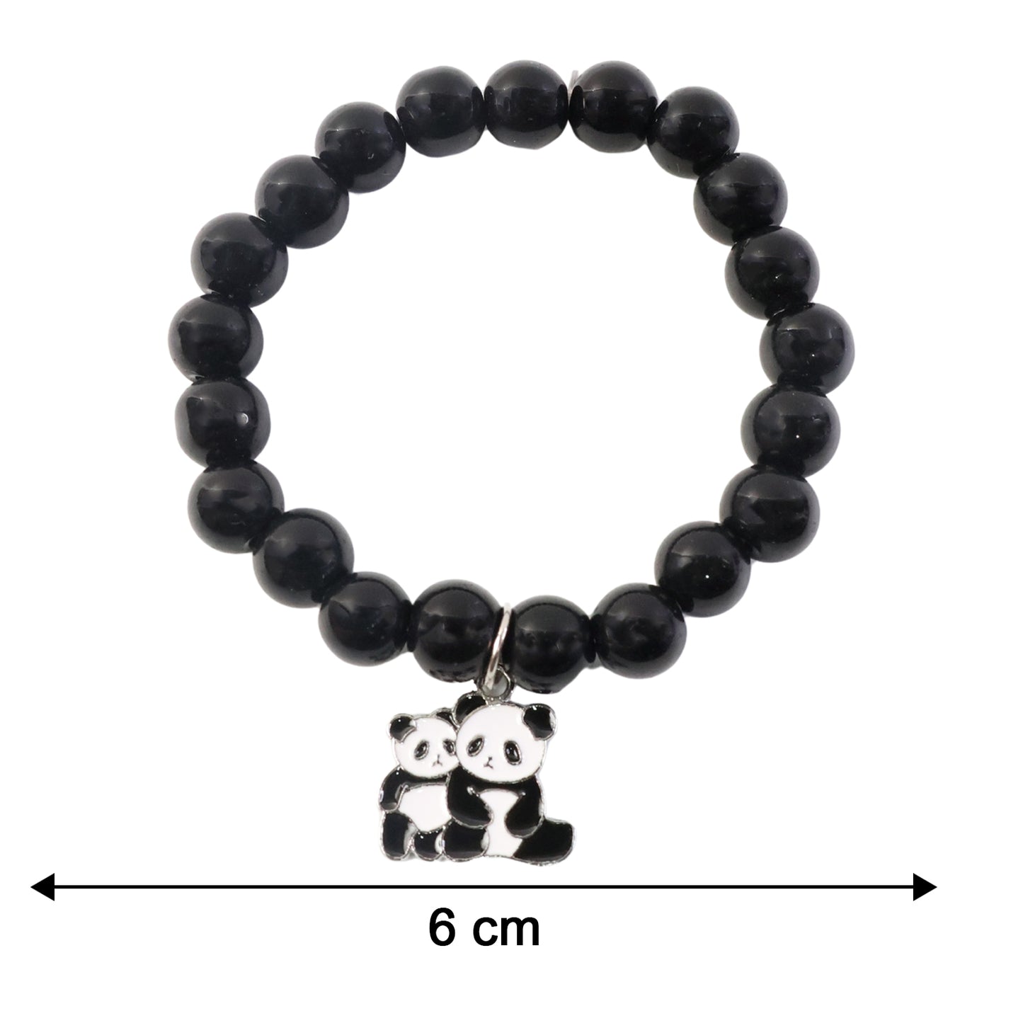 Premium Black Beaded Stretch Bracelet With Cute Panda Charm (1 Pc)