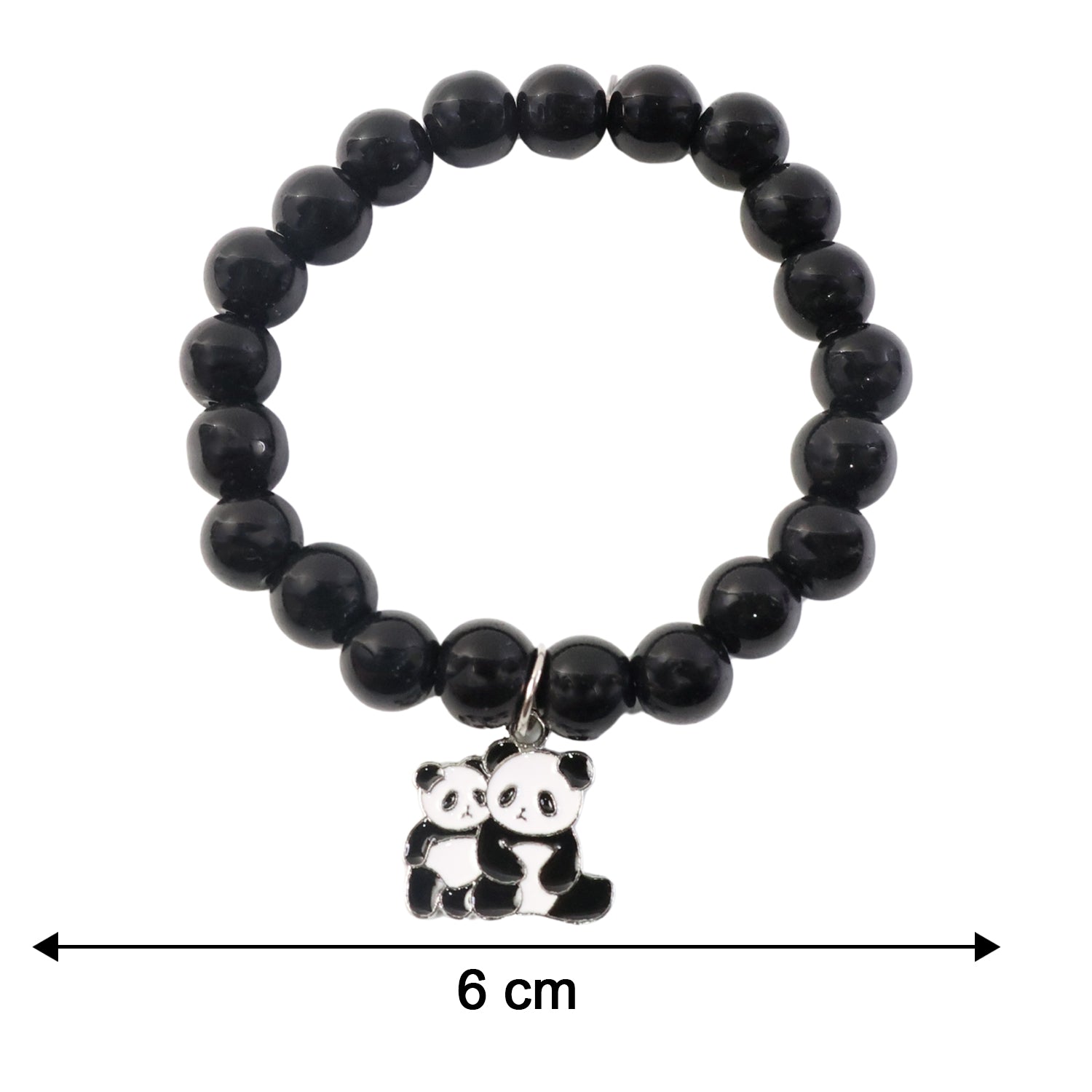 Premium Black Beaded Stretch Bracelet With Cute Panda Charm (1 Pc)