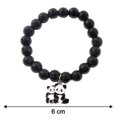 Premium Black Beaded Stretch Bracelet With Cute Panda Charm (1 Pc)