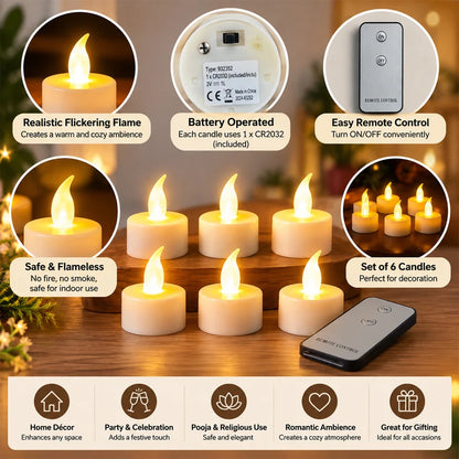 LED Flameless Candle Set – 6 Piece Warm Flickering Lights