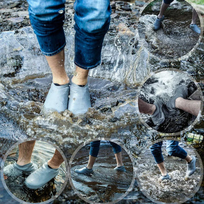 Reusable Waterproof Silicone Rain Shoe Cover Grey Small Non Slip(pair)