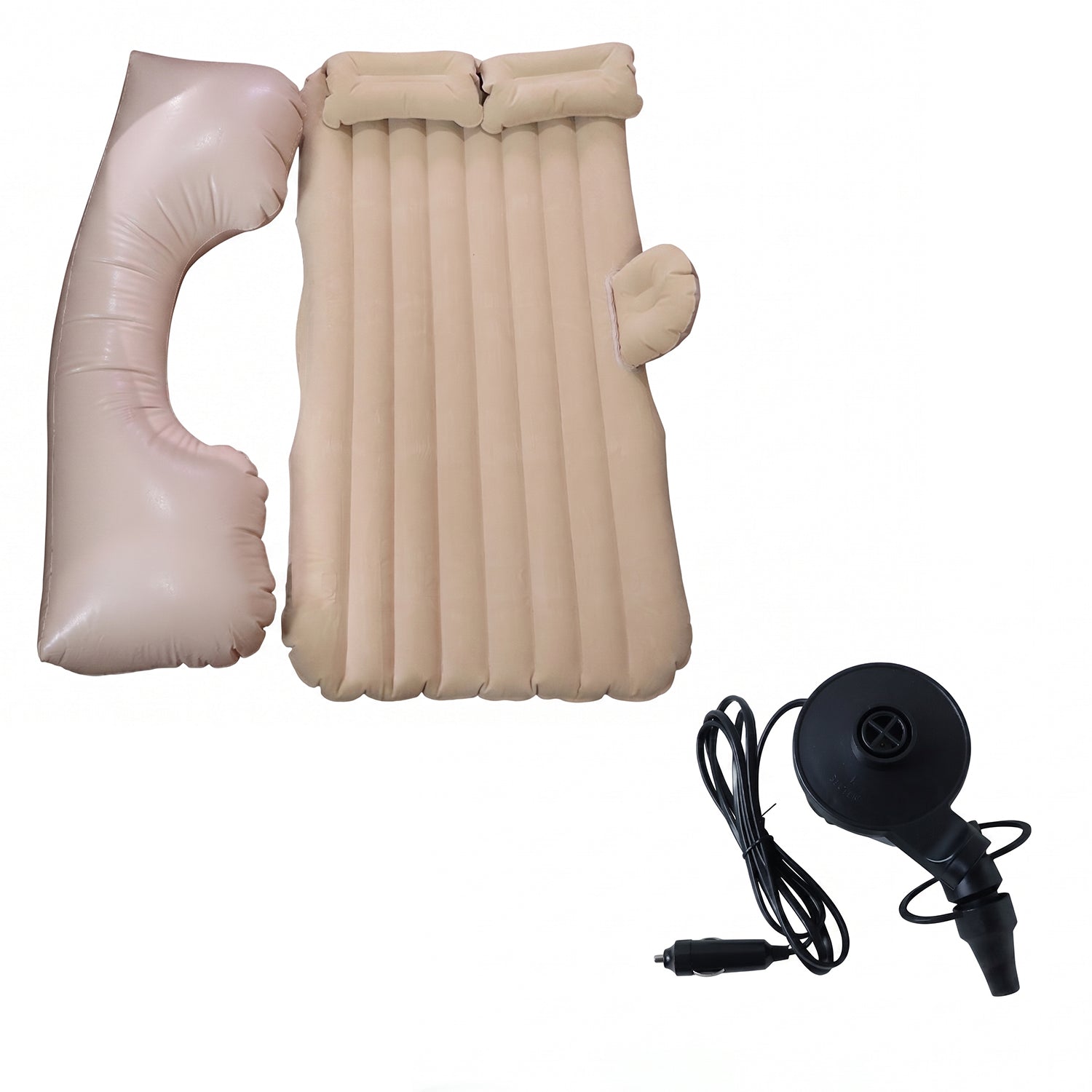 Portable Car Air Mattress Bed Set With Pump  Pillows Inflatable (Beige)