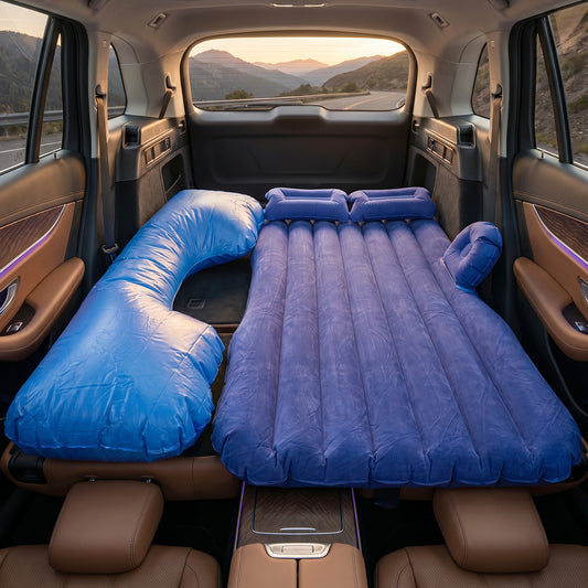 Portable Car Air Mattress Bed Set With Pump  Pillows Inflatable (Blue)