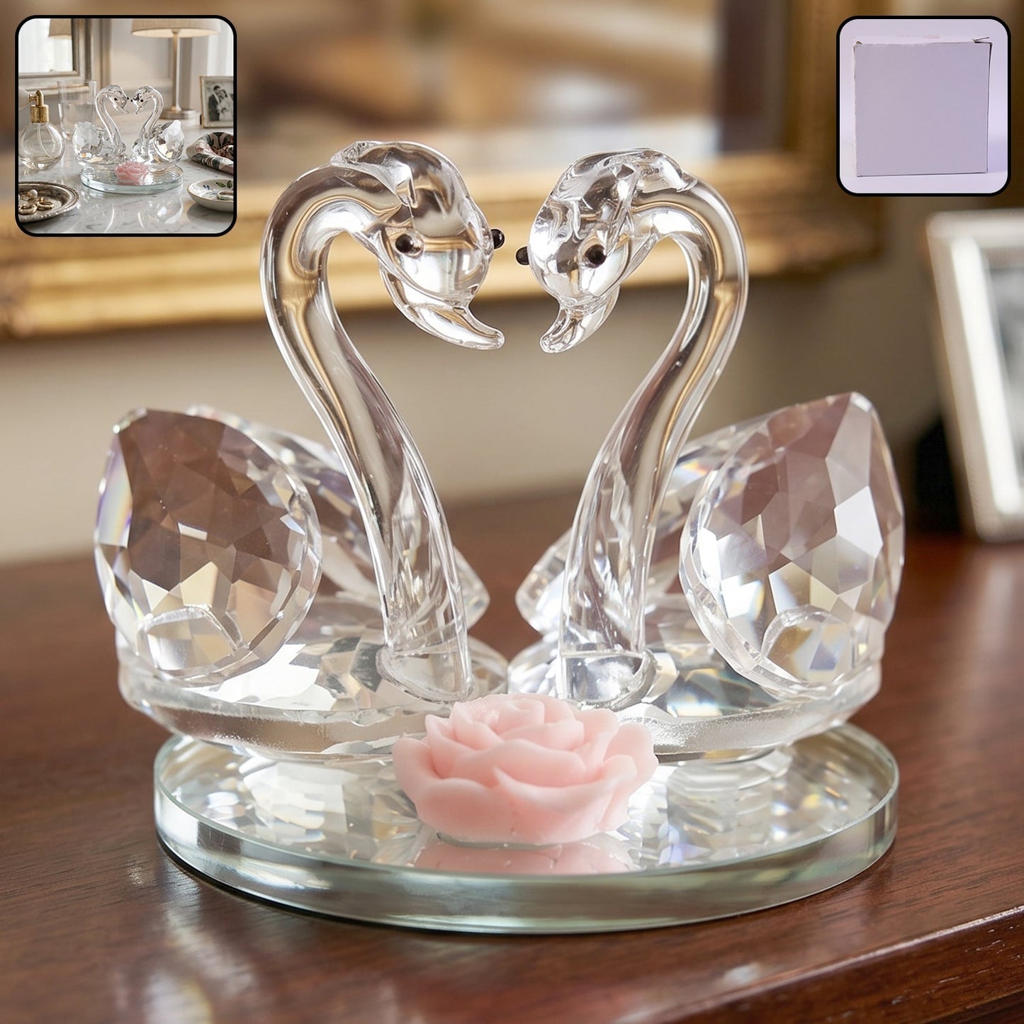 Crystal Swan Pair Showpiece Decorative Glass Couple Swan Home Decor (1 Pc)