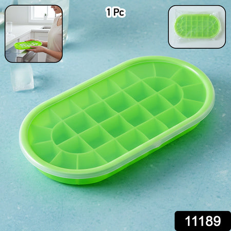 Premium Oval Silicone Ice Cube Tray With Lid (1 Pc)