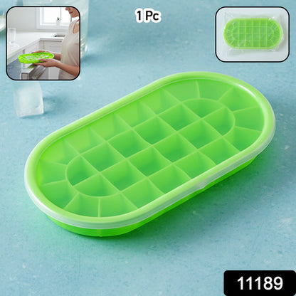 Premium Oval Silicone Ice Cube Tray With Lid (1 Pc)