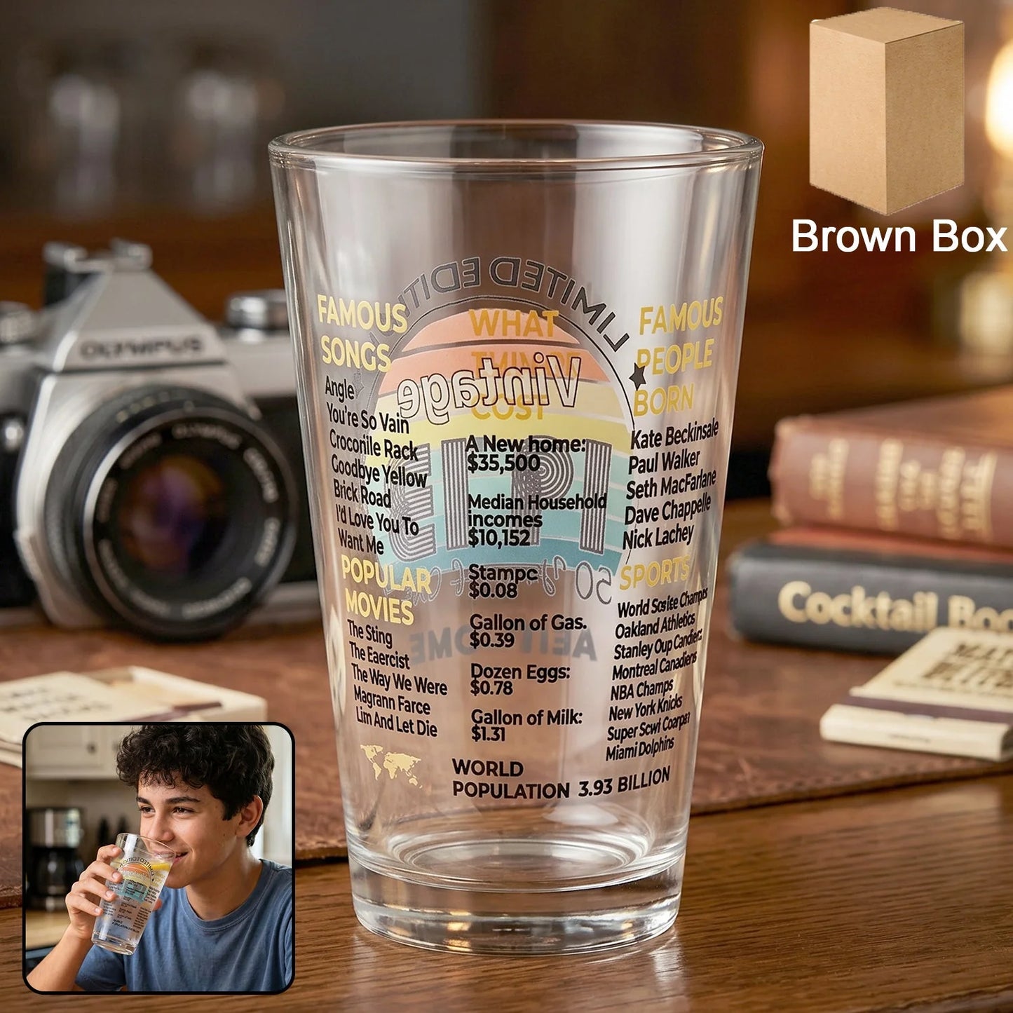 Printed Vintage Trivia Drinking Glass Tumbler For Beverages And Gifting (1 Pc)