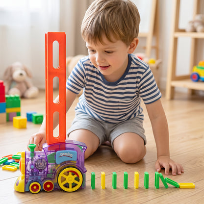Automatic Domino Laying Train Engine Toy With Light And Music For Kids (1 Pc)