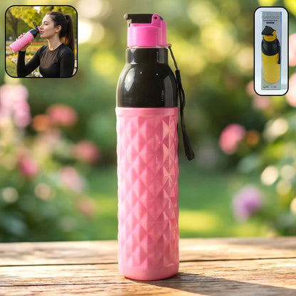 Plastic 1000 Ml Approxdiamond Pattern Leakproof Water Bottle (1 Pc)