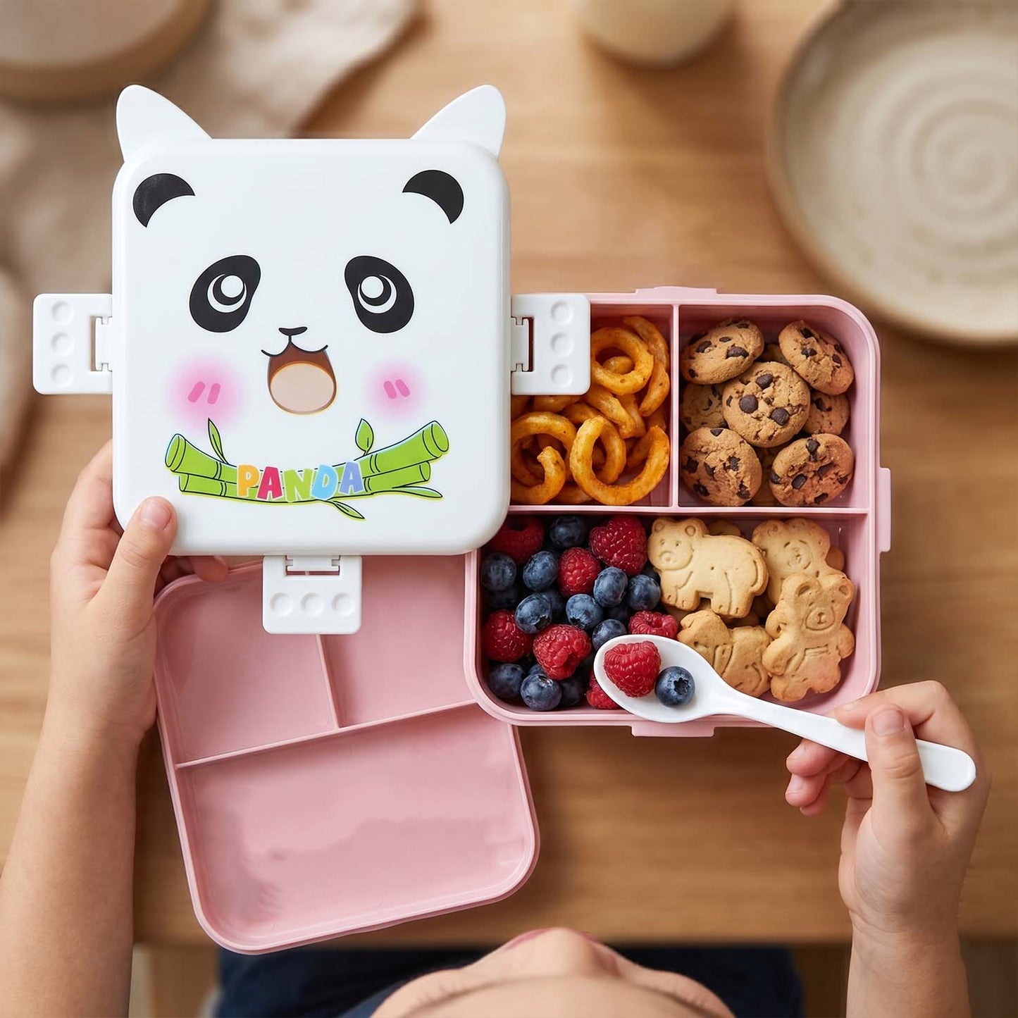 Panda Design Kids Lunch Box With Separate Compartments (1set)