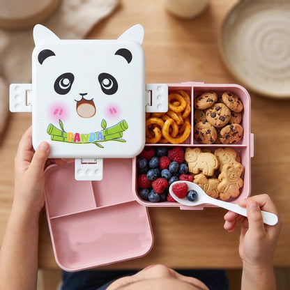 Panda Design Kids Lunch Box With Separate Compartments (1set)