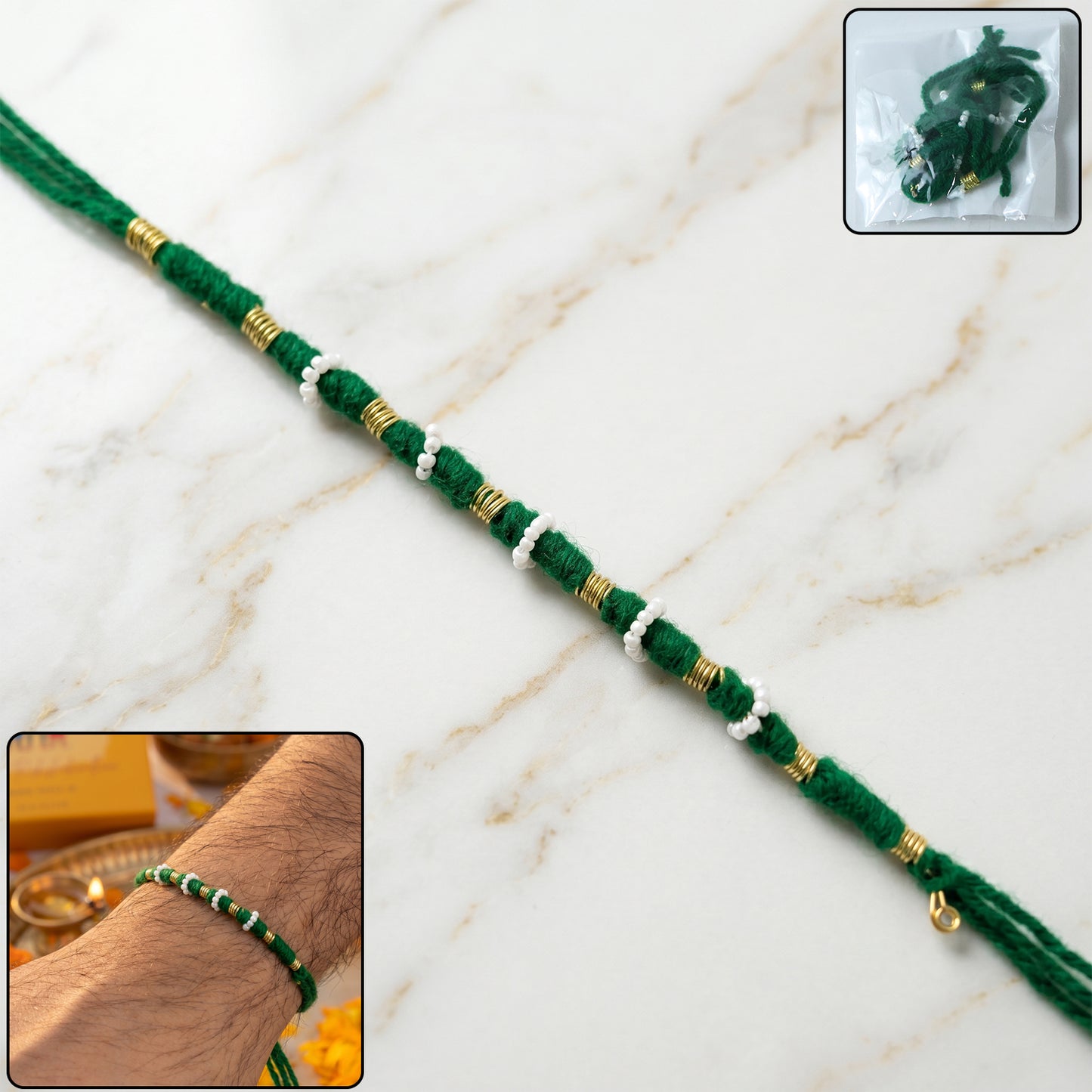 Traditional Green Pearl Beaded Rakhi (1 Pc Mix Color)