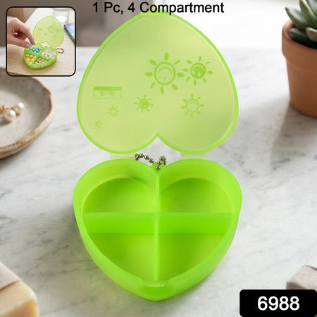 4 Compartment Heart Shape Plastic Pill Organizer Box With Keychain (1 Pc)