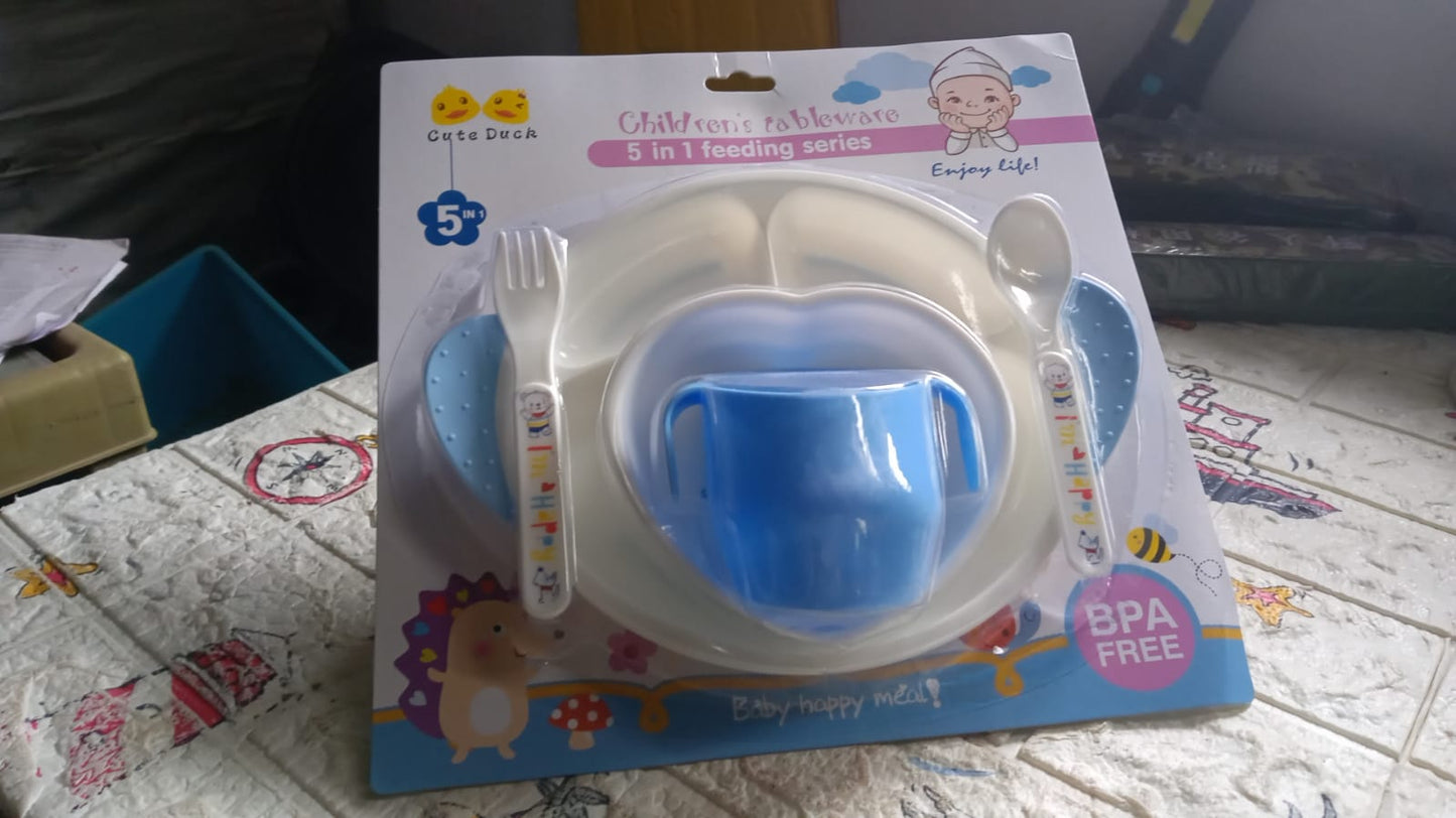 8176 5in1 Baby Feeding Set For Kids And Toddlerschildren Children Dinnerware Set - Feeding Set For Kids Cartoon Design Plate Cup Spoon Fork  Tableware Cutlery For Kids Microwave  Dishwasher Safe (5 Pcs Set)