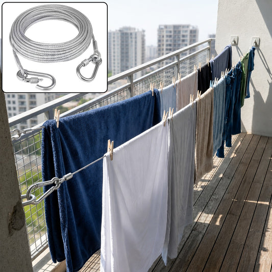 Heavy Duty Steel Wire Rope  5 Meter Clothesline With Carabiner Hooks