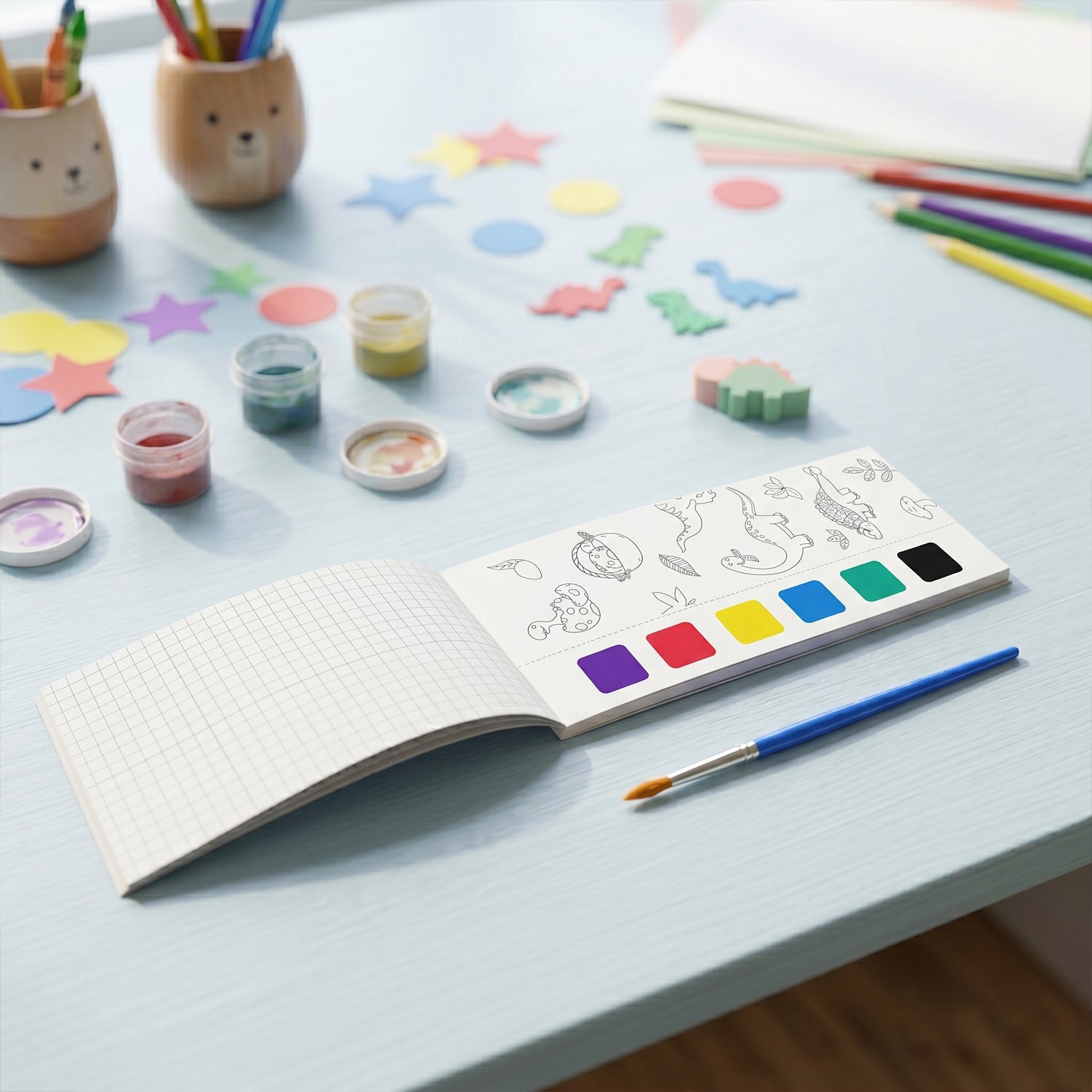 Kids Water Colour Painting Book With Brush (1 Set 12 Pages)