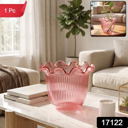 Decorative Ruffled Flower Pot Planter Vase For Home Table And Plant Decor (1 Pc)