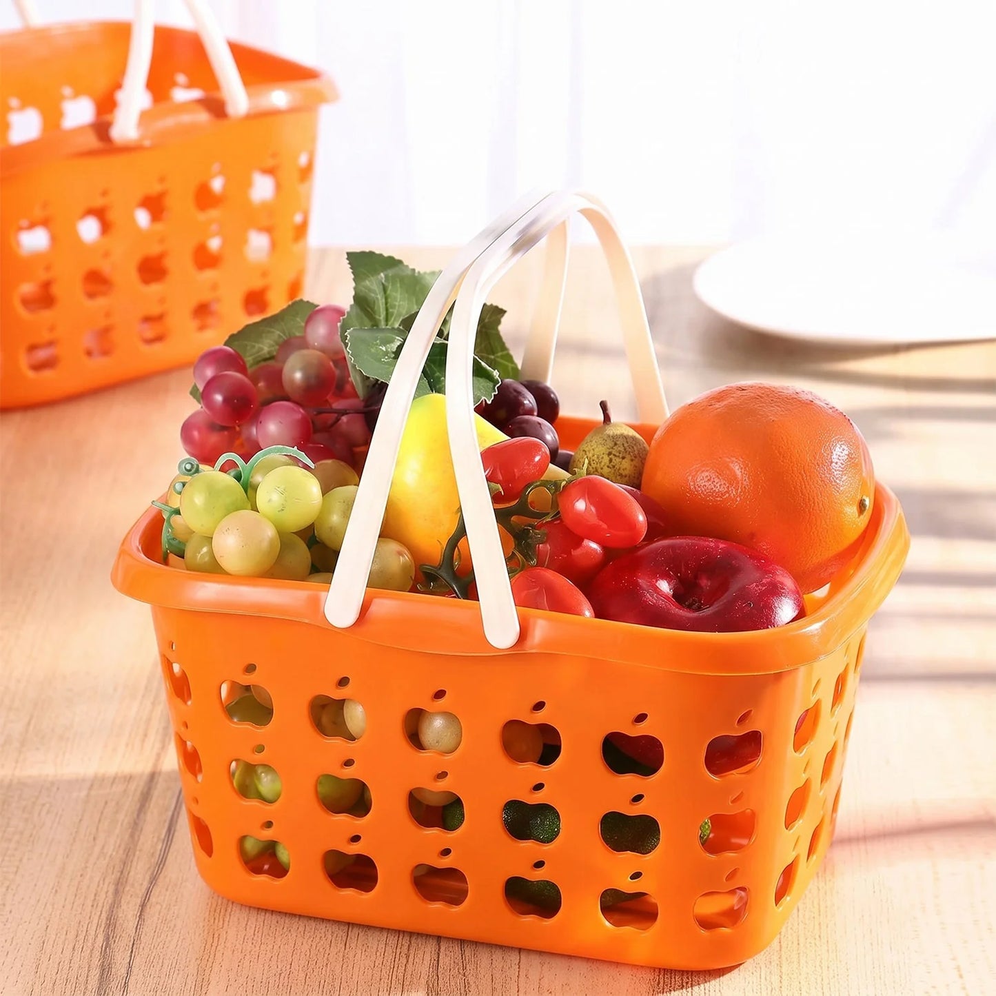 Plastic Storage Basket With Handle For Fruits Vegetables And Shopping (1 Pc)