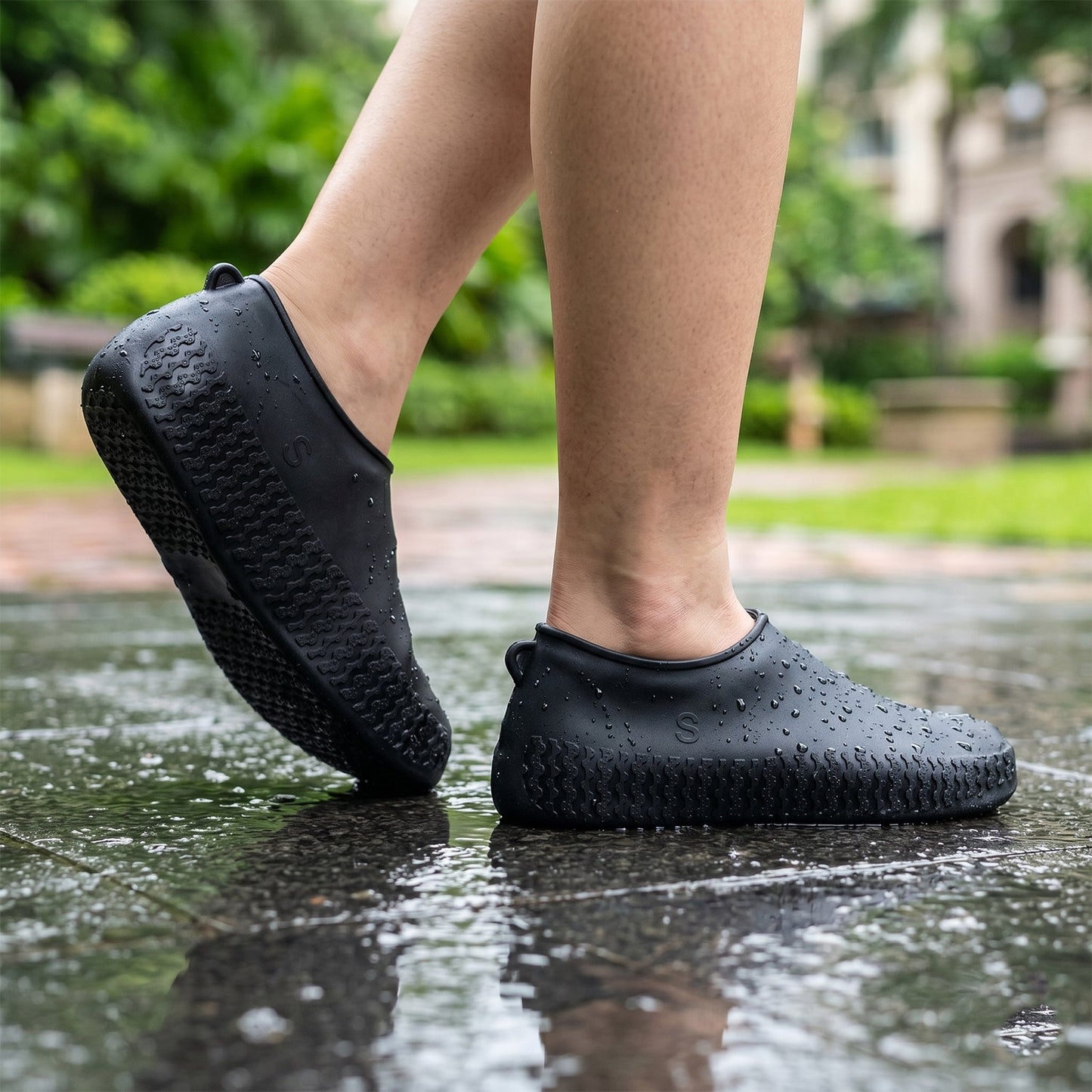 Reusable Waterproof Silicone Rain Shoe Cover Black Small Non Slip (1 Pair)