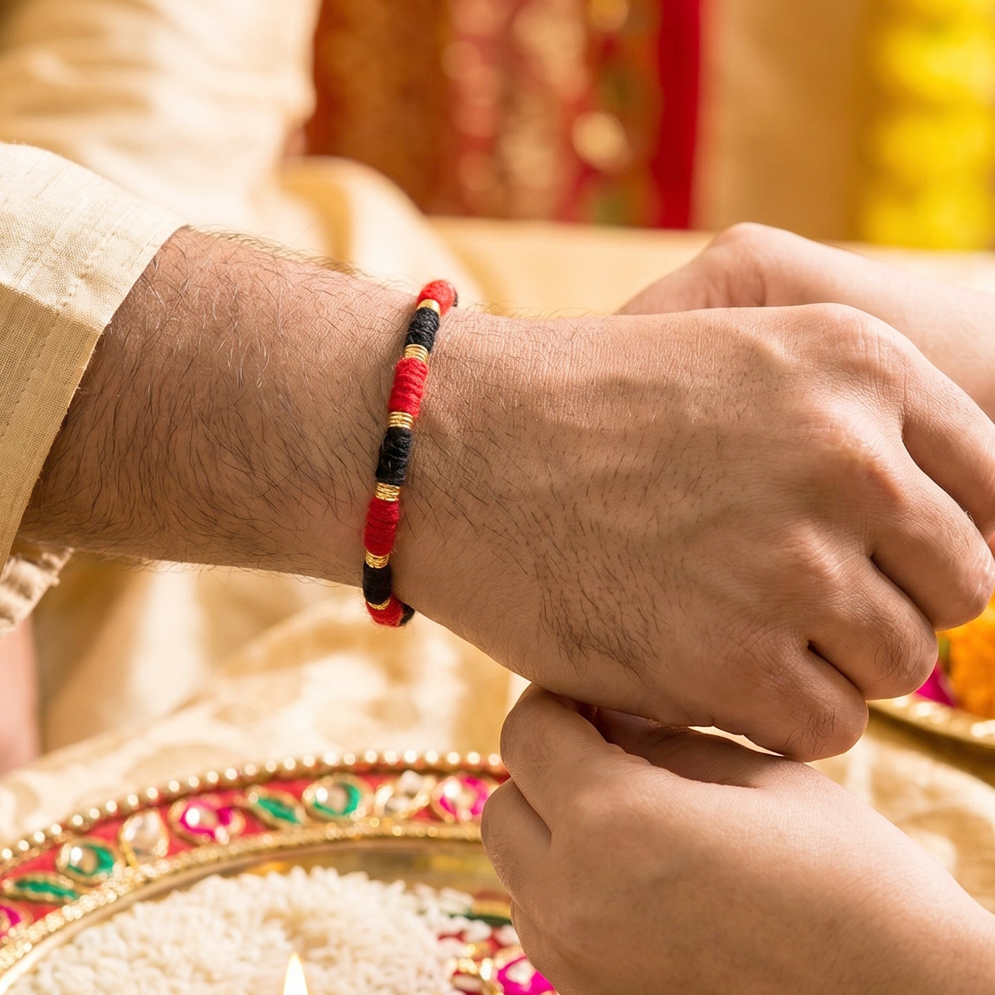 Handmade Black And Red Bracelet Rakhi For Brother (1 Pc)