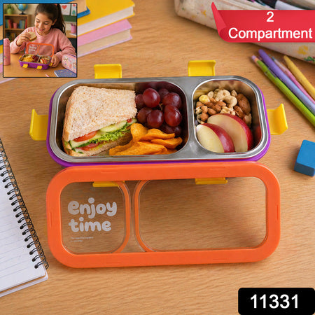 Stainless Steel Leak-proof Lunch Box With 2 Compartments With Spoon  Fork