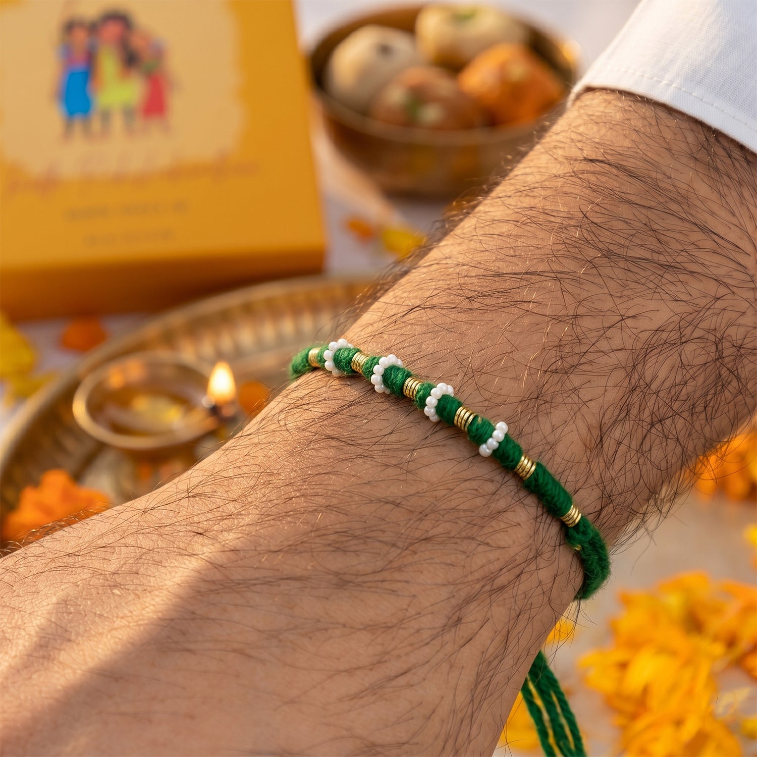 Traditional Green Pearl Beaded Rakhi (1 Pc Mix Color)