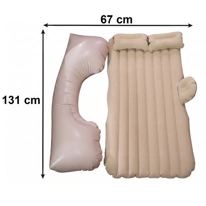 Portable Car Air Mattress Bed Set With Pump  Pillows Inflatable (Beige)
