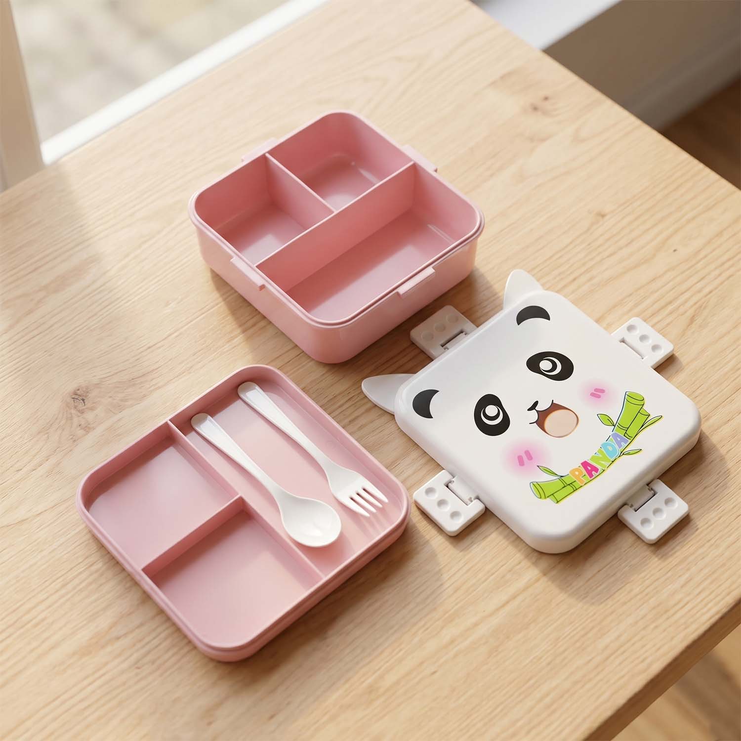 Panda Design Kids Lunch Box With Separate Compartments (1set)