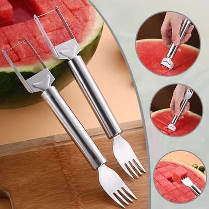 Stainless Steel 2 In 1 Watermelon Slicer Cutter With Fork Fruit Tool (1 Pc)