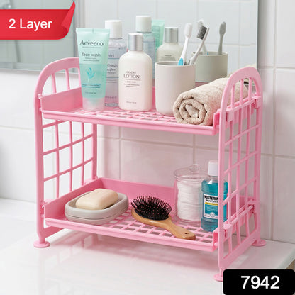2 Layer Small Plastic Rack Multipurpose Storage Organizer Shelf Kitchen (1 Pc)