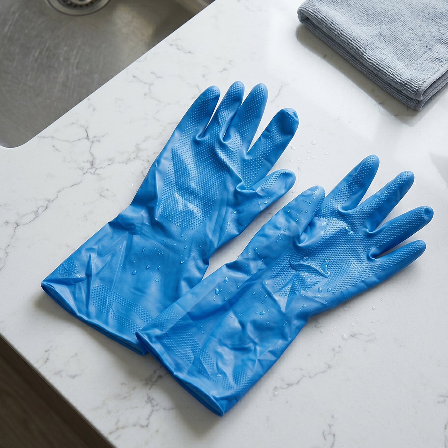 Large Blue Cleaning Rubber Gloves Reusable Kitchen Dishwashing (1 Pair)