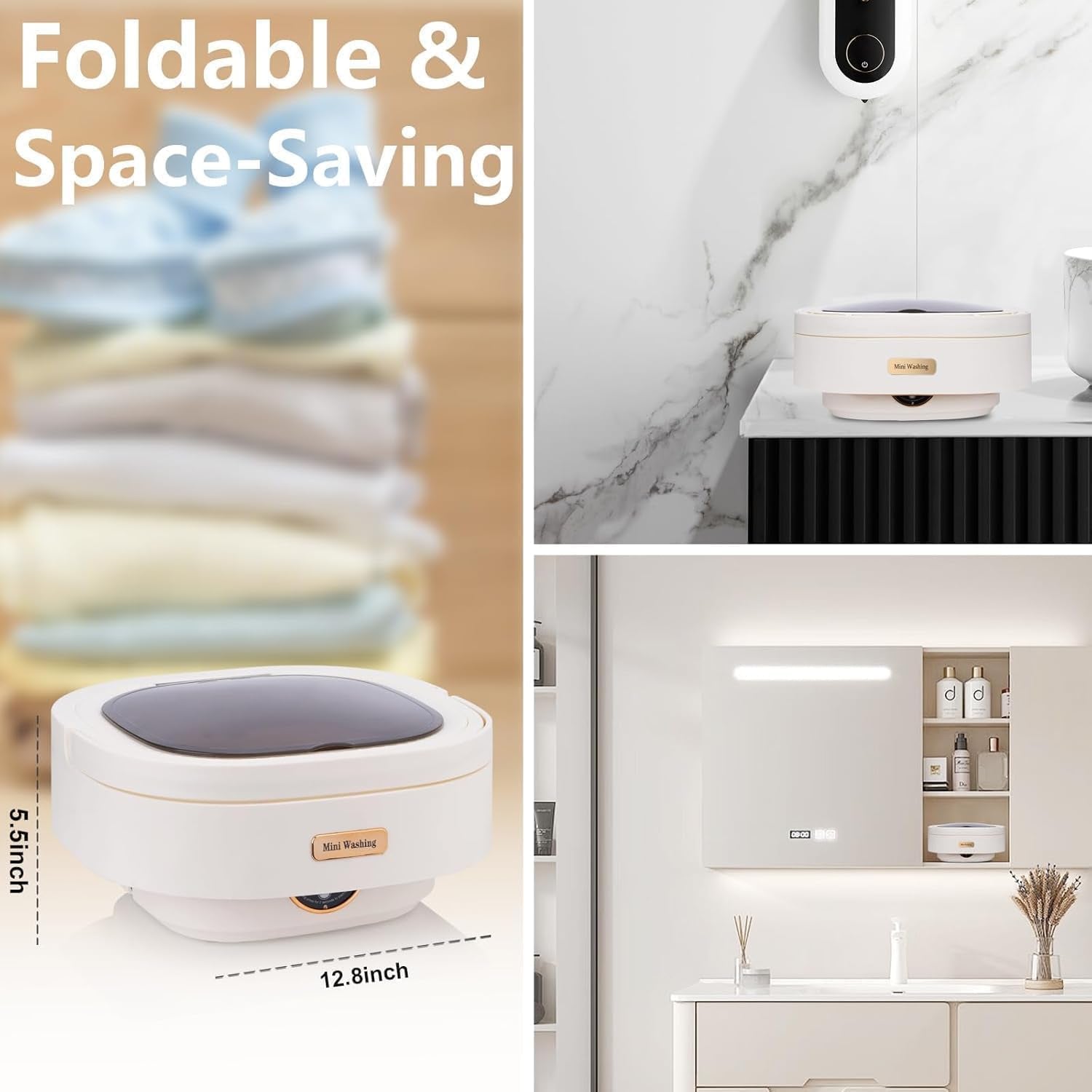 Portable Folding Washing Machine Mini Collapsible Washer With Spin Basket (1 Pc)