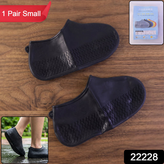 Reusable Waterproof Silicone Rain Shoe Cover Black Small Non Slip (1 Pair)