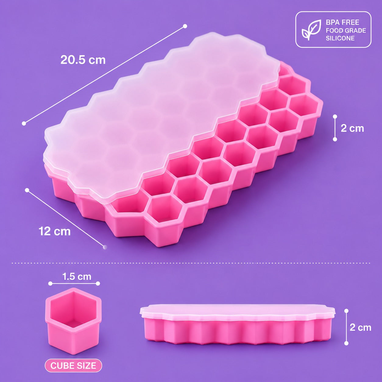 Hexagon Silicone Ice Cube Tray with Lid for Freezer & Drinks (Random Color 1 PC)