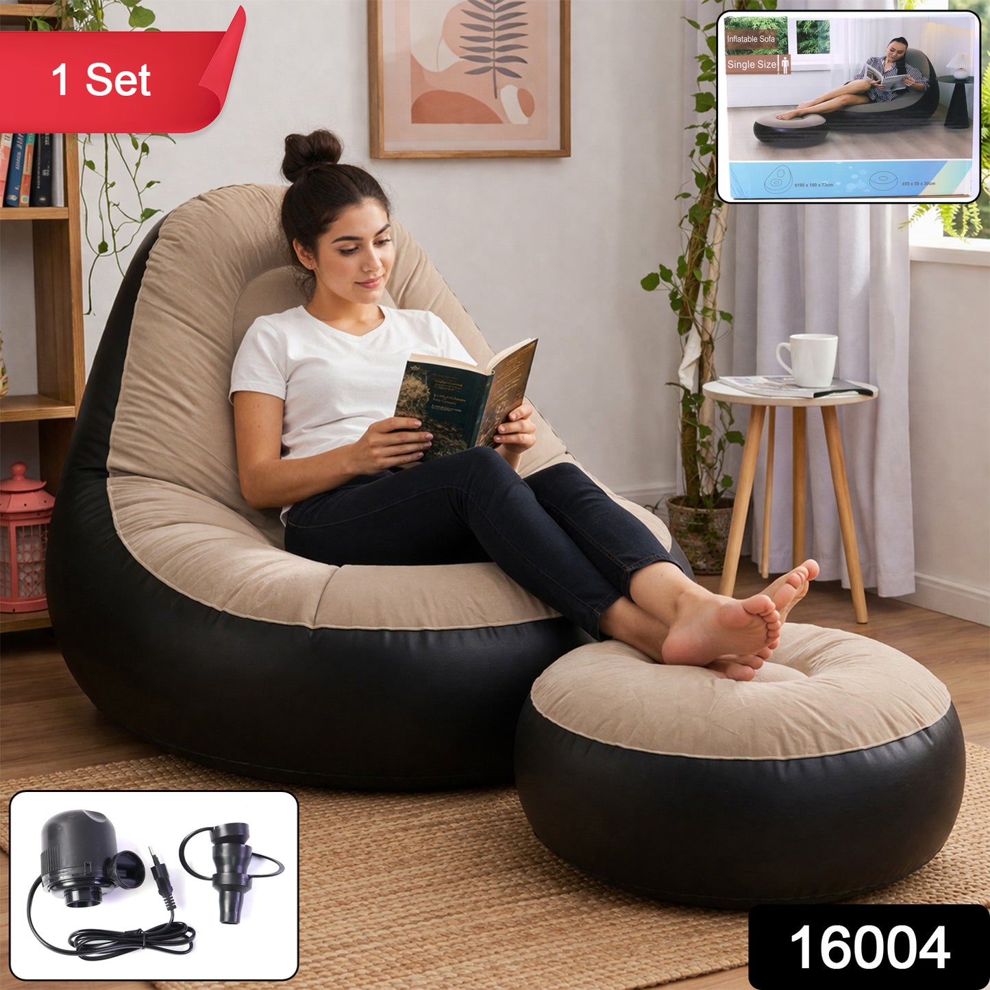 Inflatable Air Sofa Chair Set (1 Set 100x100x73 + 55x55x30 Cm)