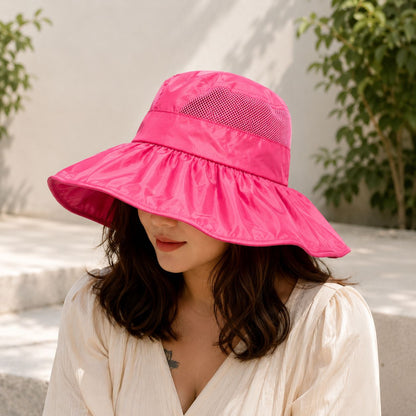 Women’s Wide Brim Sun Protection Hat with Open Top & Mesh Design (Random Color 1 PC)